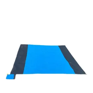 Portable waterproof outdoor picnic mat beach blanket with foldable pocket design blue.