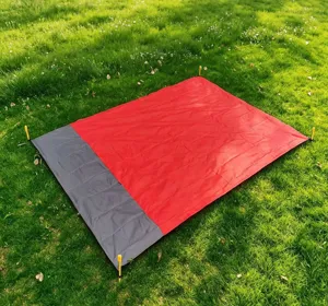 Waterproof outdoor picnic mat portable camping ground sheet with stakes red and grey color