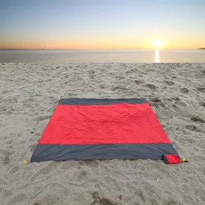 Portable waterproof beach mat picnic blanket, red and grey folding outdoor camping gear.