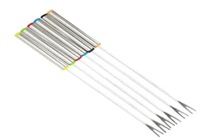 24cm edelstahl fonduegabeln 6er set, bunte griffe für obst dessert kuchen detailansicht