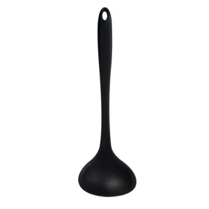 Black silicone soup ladle kitchen tool large integrated cooking spoon with hanging hole