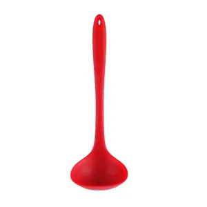 Red silicone soup ladle kitchen tool, one-piece large cooking spoon for porridge and soup.