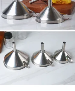 Set d'entonnoirs de cuisine en acier inoxydable avec poignée, tailles multiples pour la maison.