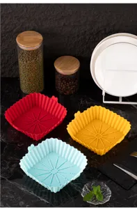 Reusable square silicone air fryer basket liner heat resistant baking tray mat for kitchen.