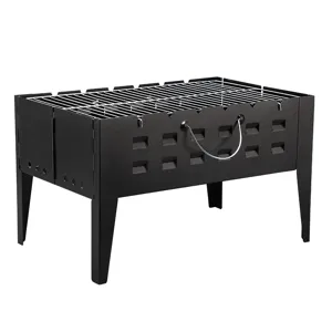 Gril de barbecue au charbon pliable portable vue de détail avec filet en métal noir