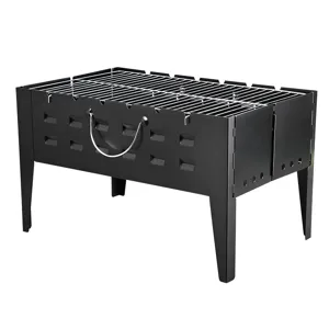 Barbecue au charbon pliable portable en metal noir outil de cuisine camping en plein air neuf