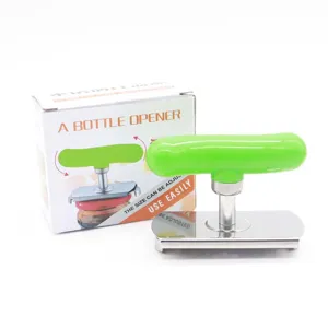 Stainless steel adjustable jar opener with green handle and comfortable kitchen tool