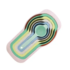 Wheat straw measuring cups and spoons baking set colorful nested design with clear scale markings