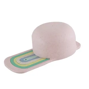 Wheat straw rainbow baking measuring cup component, cute pastel pink design for kitchen use.