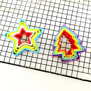 5-piece nested star and christmas tree plastic cookie cutter detailed baking set view