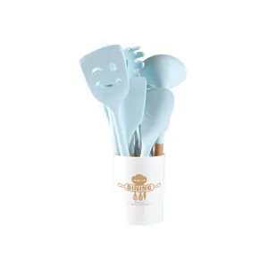 Silikon Kuechenutensilien Set mit Holzgriff blau Antihaft Kochloeffel Deko Hauptbild