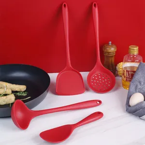 Silicone kitchenware 4-piece set cooking spatula soup spoon kitchen tools red utensils