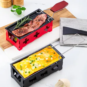 Stainless Steel Mini Raclette Cheese Grill Set Non-Stick Baking Tray with Candle Holder and Wooden Handle Kitchen Cookware