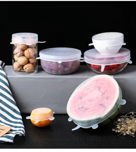 Detail view of 6-piece silicone stretch lids set, perfect for sealing bowls, jars, and fresh fruits.