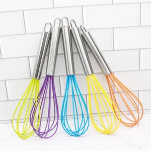 Colorful silicone stainless steel wire whisk set kitchen egg beater for baking tools