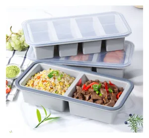 Silicone multi-compartment food storage container detail view, microwave safe meal prep box.