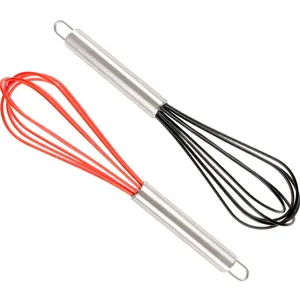 10 Inch Manual Silicone Wire Whisk with Stainless Steel Handle for Kitchen Egg Beating