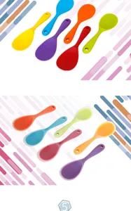 Set di cucchiai da riso in silicone multicolore da cucina, flessibili e resistenti al calore.