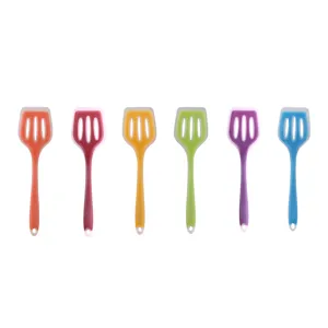 Translucent silicone cooking spatula set, non-stick heat-resistant kitchen tools, 6 vibrant colors.