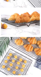 Black wire cooling rack for baking, ideal for cooling bread, cookies, and cakes evenly.