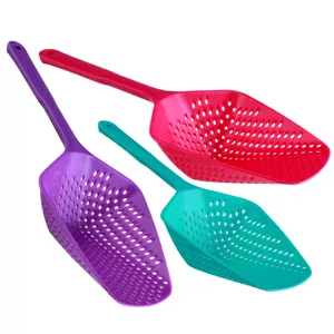 Plastic kitchen slotted spoon ice scoop, multi-color food strainer for cooking draining.