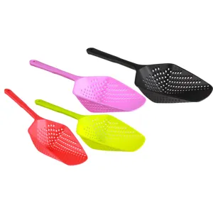 Plastic kitchen colander scoop multi-color slotted spoon detail view for cooking food drainage