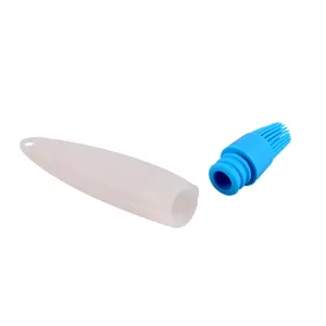 Silicone oil bottle brush for baking BBQ pastry cooking kitchen tool with detachable blue head.