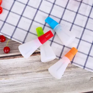Silicone oil bottle brush with lid for baking and BBQ, multi-color kitchen cooking tool set.