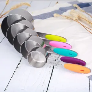 Stainless Steel Measuring Cups Set With Colorful Silicone Handles Kitchen Baking Tools