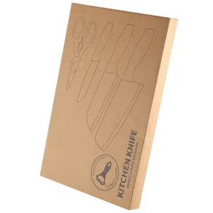 Kitchen knife set brown paper box packaging display showing wheat straw material and peeler
