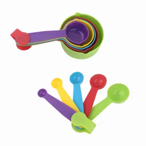 Colorful plastic measuring cups and spoons set for baking kitchen cooking tools main view