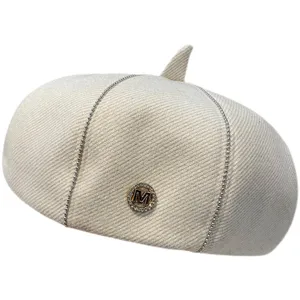 Elegante berretto beige da donna autunno inverno moda strass lettera cappello pittore