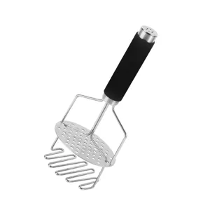 Stainless steel potato masher tool with black handle for kitchen mashed potato making