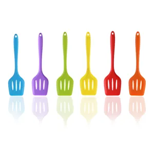 Colorful silicone slotted spatula set of 6, non-stick cookware kitchen tools for cooking.