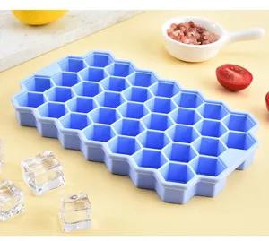 Silicone honeycomb ice cube tray detail, 37 grids ice mold close up for summer DIY drinks.