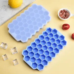 Silicone Honeycomb Ice Cube Tray 37 Grids Ice Maker Mold With Lid Flexible Kitchen DIY Ice Box For Summer