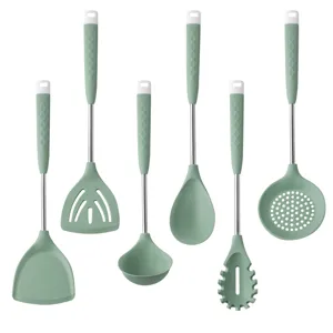 Nordic silicone kitchen utensil set, non-stick cookware spatula soup spoon 6-piece main view.