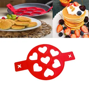 Red silicone 7-hole pancake mold heart shape egg maker non-stick baking pan kitchen tool