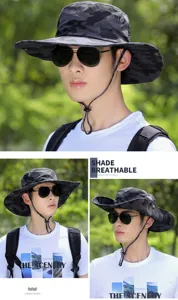 Men's camouflage bucket hat wide brim outdoor sun protection fishing hiking sun hat.