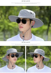Men summer outdoor sun protection bucket hat wide brim fishing hat breathable hiking cap