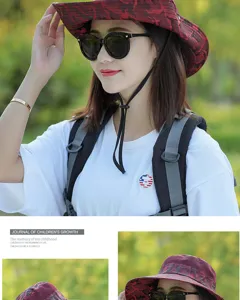 Women red camouflage bucket hat summer outdoor sun protection sunhat hiking fishing big brim