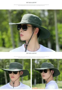 Mens wide brim sun bucket hat for outdoor hiking fishing summer travel breathable green cap