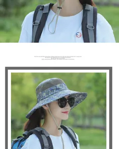 Women sun protection bucket hat summer outdoor camouflage fishing cap wide brim hiking hat