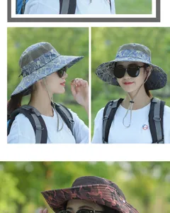 Women's Camouflage Sun Hat Outdoor Breathable Mesh Bucket Hat Wide Brim Hiking Fishing Cap
