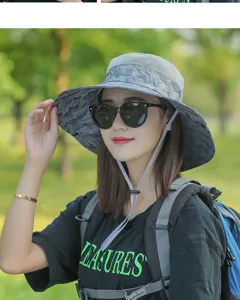 Women's outdoor sun hat summer camo bucket hat wide brim anti-UV hiking fishing hat