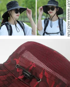 Detailed view of women summer sun protection bucket hat with breathable mesh and wide brim.
