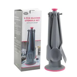 Set di Utensili da Cucina in Silicone Strumenti di Cottura Resistenti al Calore Con Supporto Gadgets da Cucina da 6 Pezzi