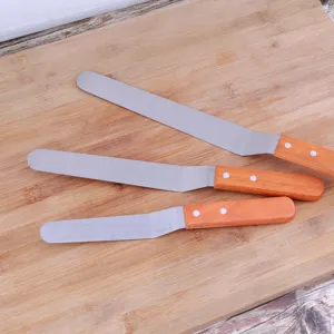 Spatule à Gâteau en Acier Inoxydable Manche en Bois Couteau à Palette Outil de Pâtisserie Spatule à Glage Droite Incurvée