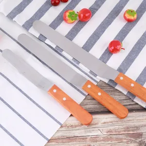 Spatule à gâteau en acier inoxydable avec poignée en bois pour outils de cuisson professionnels