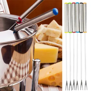 Edelstahl Fonduegabeln 6er Set mit bunten isolierten Griffen für geschmolzenen Käse Schokolade.
